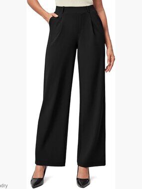 High Waisted Wide Leg Pull On Stretch Work Pants Business Casual Trousers